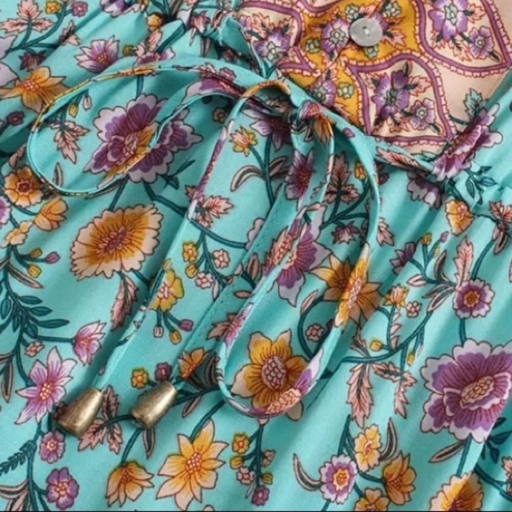 Boho Gypsy Floral Short Sleeve Long Casual Dress - Picture 4 of 4
